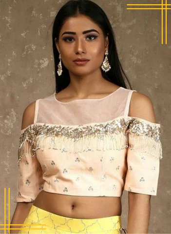 Cold Shoulder Blouse Design for dharmavaram Sarees